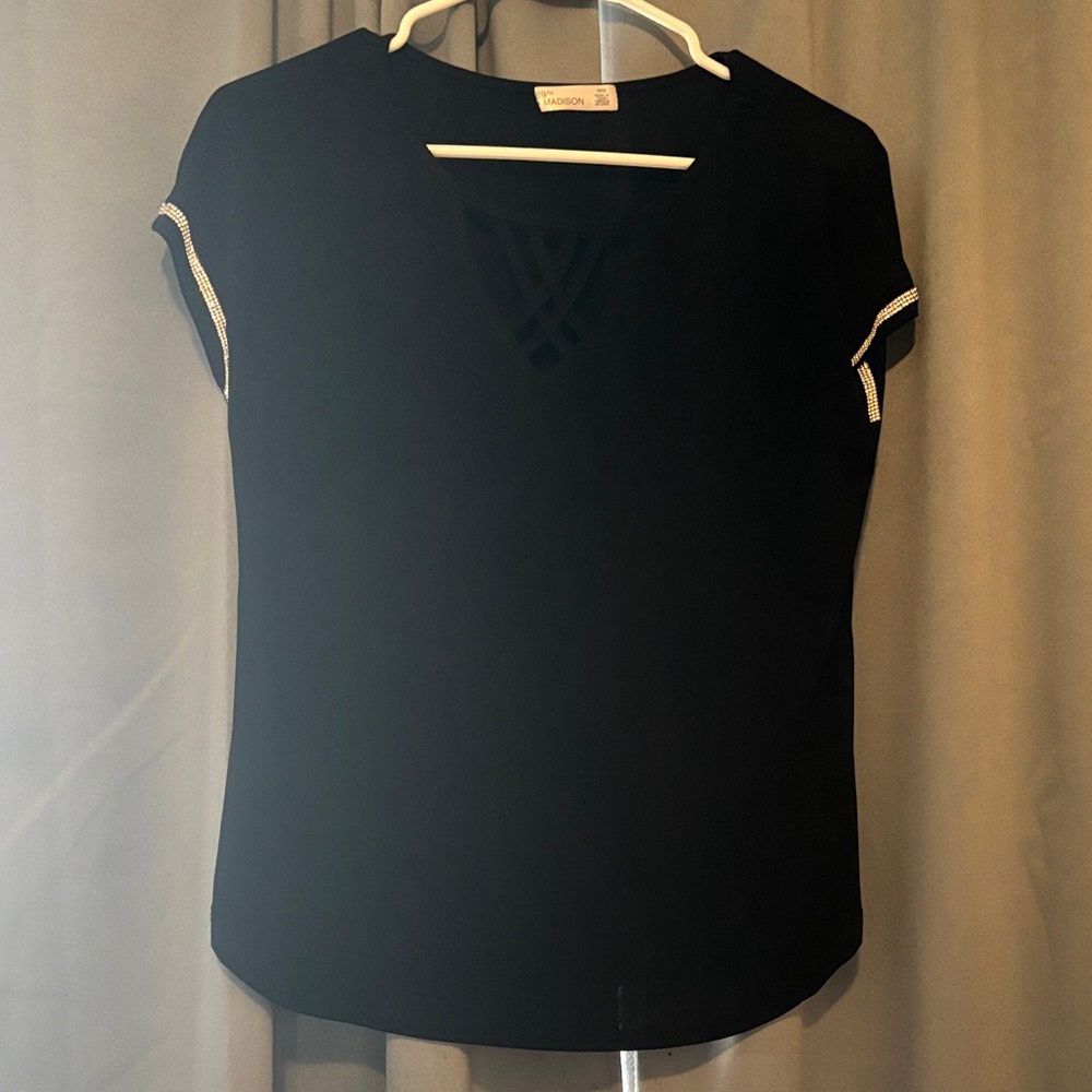 89th & Madison Black Blouse with Diamond Accents